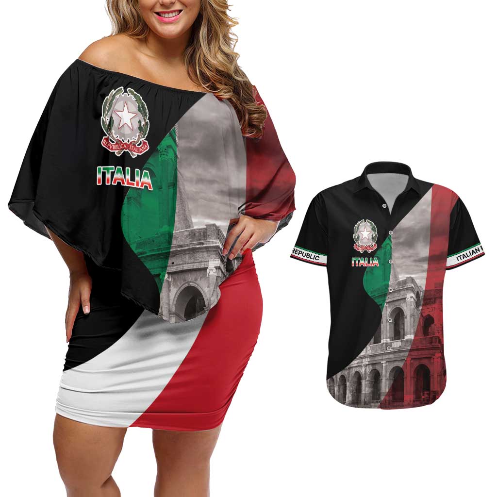 Italian Republic The Pantheon Couples Matching Off Shoulder Short Dress and Hawaiian Shirt Emblema della Repubblica Italiana