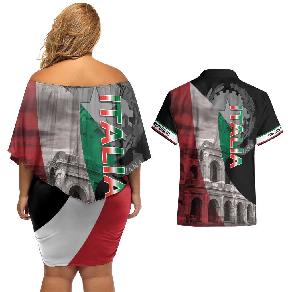 Italian Republic The Pantheon Couples Matching Off Shoulder Short Dress and Hawaiian Shirt Emblema della Repubblica Italiana