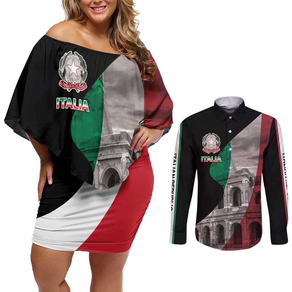 Italian Republic The Pantheon Couples Matching Off Shoulder Short Dress and Long Sleeve Button Shirt Emblema della Repubblica Italiana