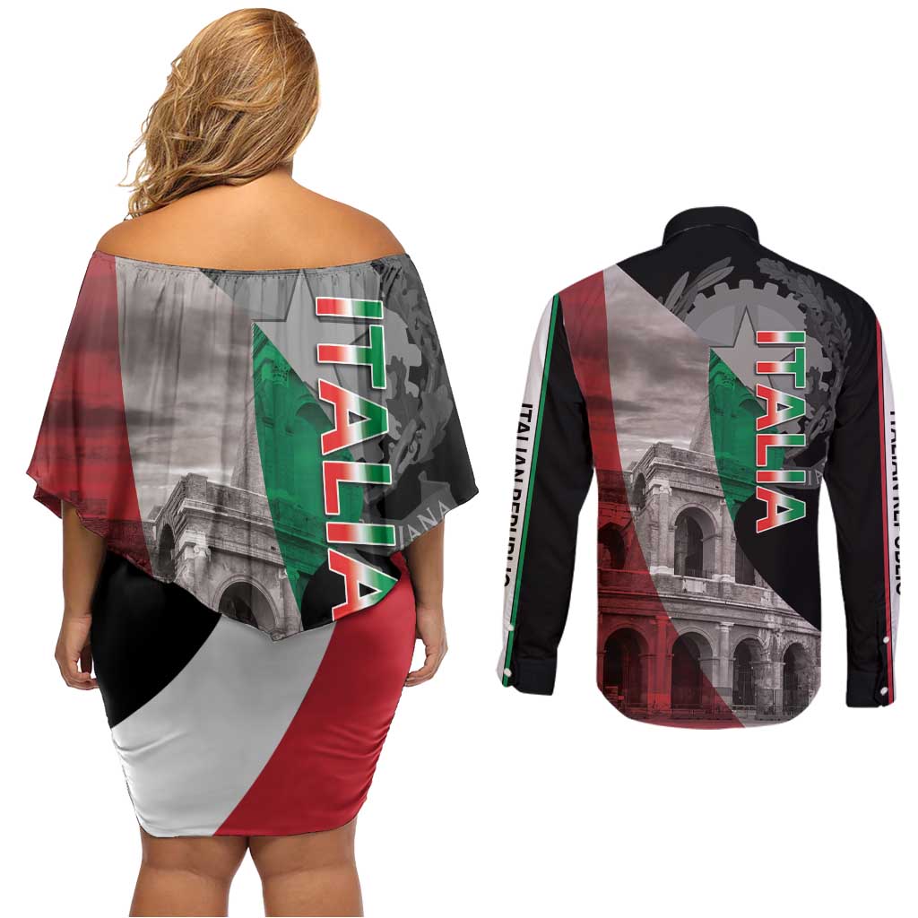 Italian Republic The Pantheon Couples Matching Off Shoulder Short Dress and Long Sleeve Button Shirt Emblema della Repubblica Italiana