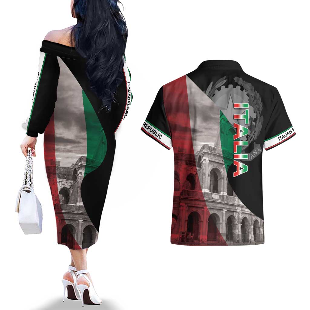 Italian Republic The Pantheon Couples Matching Off The Shoulder Long Sleeve Dress and Hawaiian Shirt Emblema della Repubblica Italiana