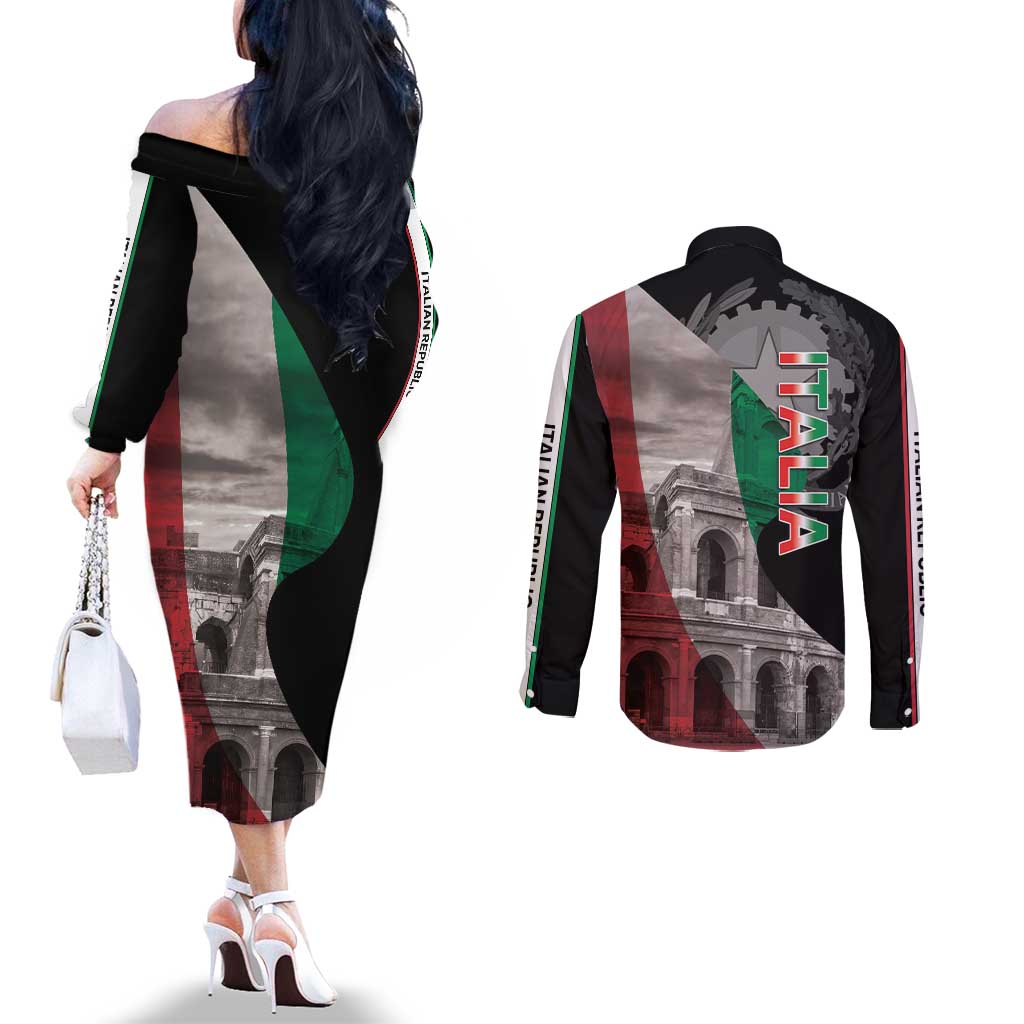 Italian Republic The Pantheon Couples Matching Off The Shoulder Long Sleeve Dress and Long Sleeve Button Shirt Emblema della Repubblica Italiana