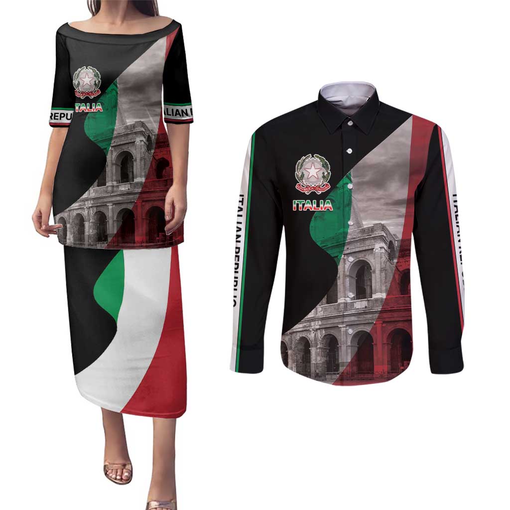 Italian Republic The Pantheon Couples Matching Puletasi and Long Sleeve Button Shirt Emblema della Repubblica Italiana