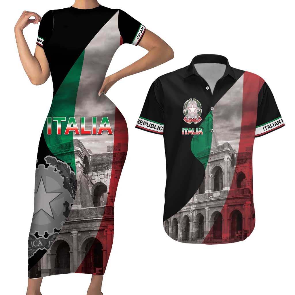 Italian Republic The Pantheon Couples Matching Short Sleeve Bodycon Dress and Hawaiian Shirt Emblema della Repubblica Italiana