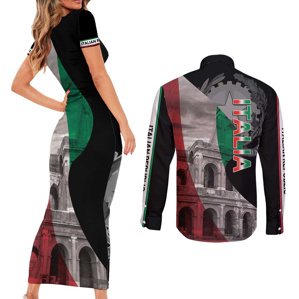 Italian Republic The Pantheon Couples Matching Short Sleeve Bodycon Dress and Long Sleeve Button Shirt Emblema della Repubblica Italiana