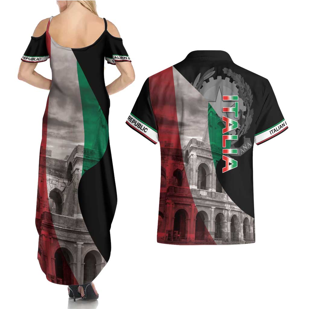 Italian Republic The Pantheon Couples Matching Summer Maxi Dress and Hawaiian Shirt Emblema della Repubblica Italiana