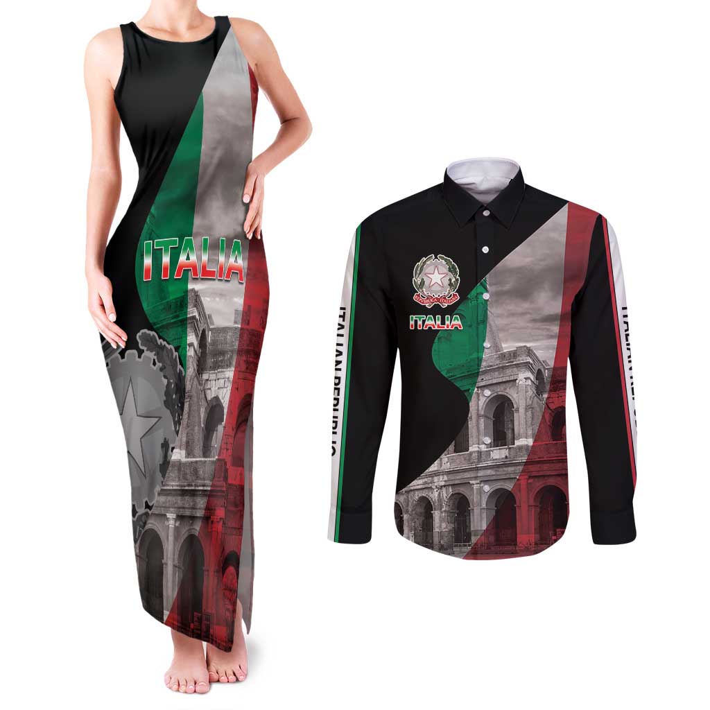 Italian Republic The Pantheon Couples Matching Tank Maxi Dress and Long Sleeve Button Shirt Emblema della Repubblica Italiana
