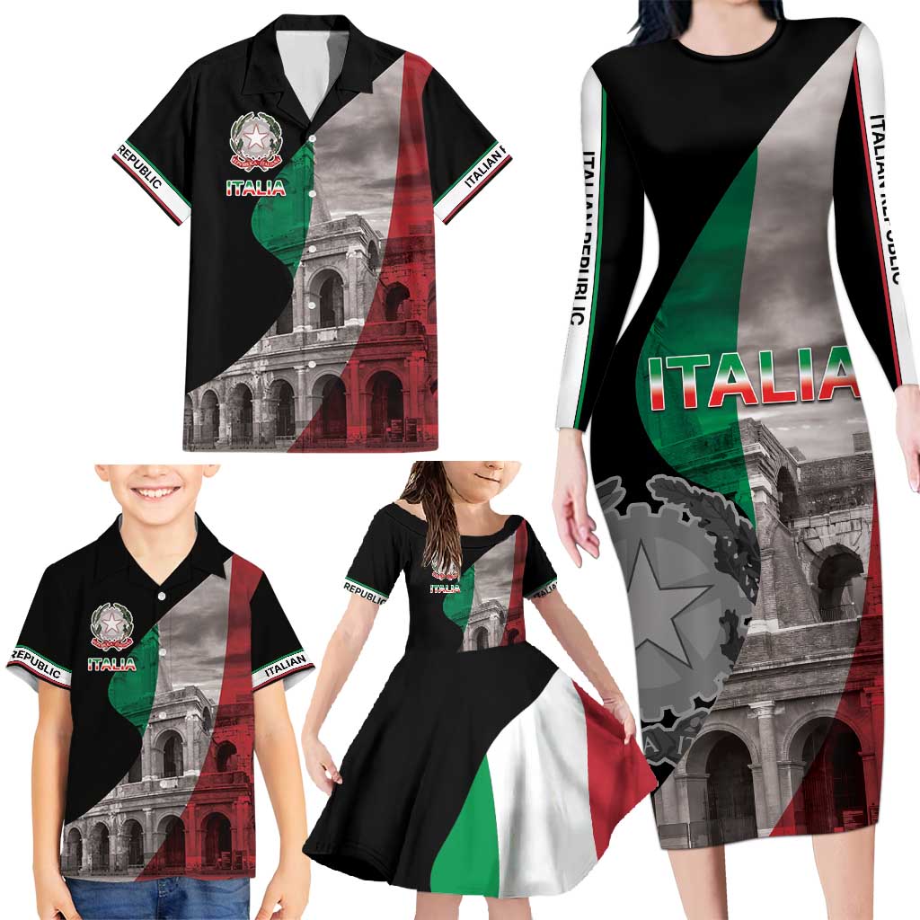 Italian Republic The Pantheon Family Matching Long Sleeve Bodycon Dress and Hawaiian Shirt Emblema della Repubblica Italiana