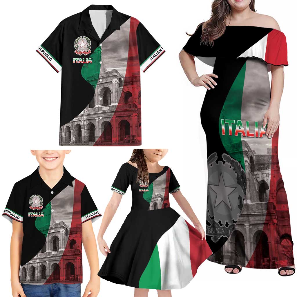 Italian Republic The Pantheon Family Matching Off Shoulder Maxi Dress and Hawaiian Shirt Emblema della Repubblica Italiana