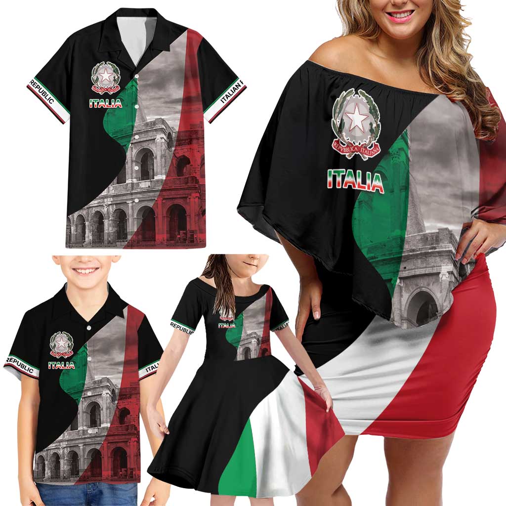 Italian Republic The Pantheon Family Matching Off Shoulder Short Dress and Hawaiian Shirt Emblema della Repubblica Italiana