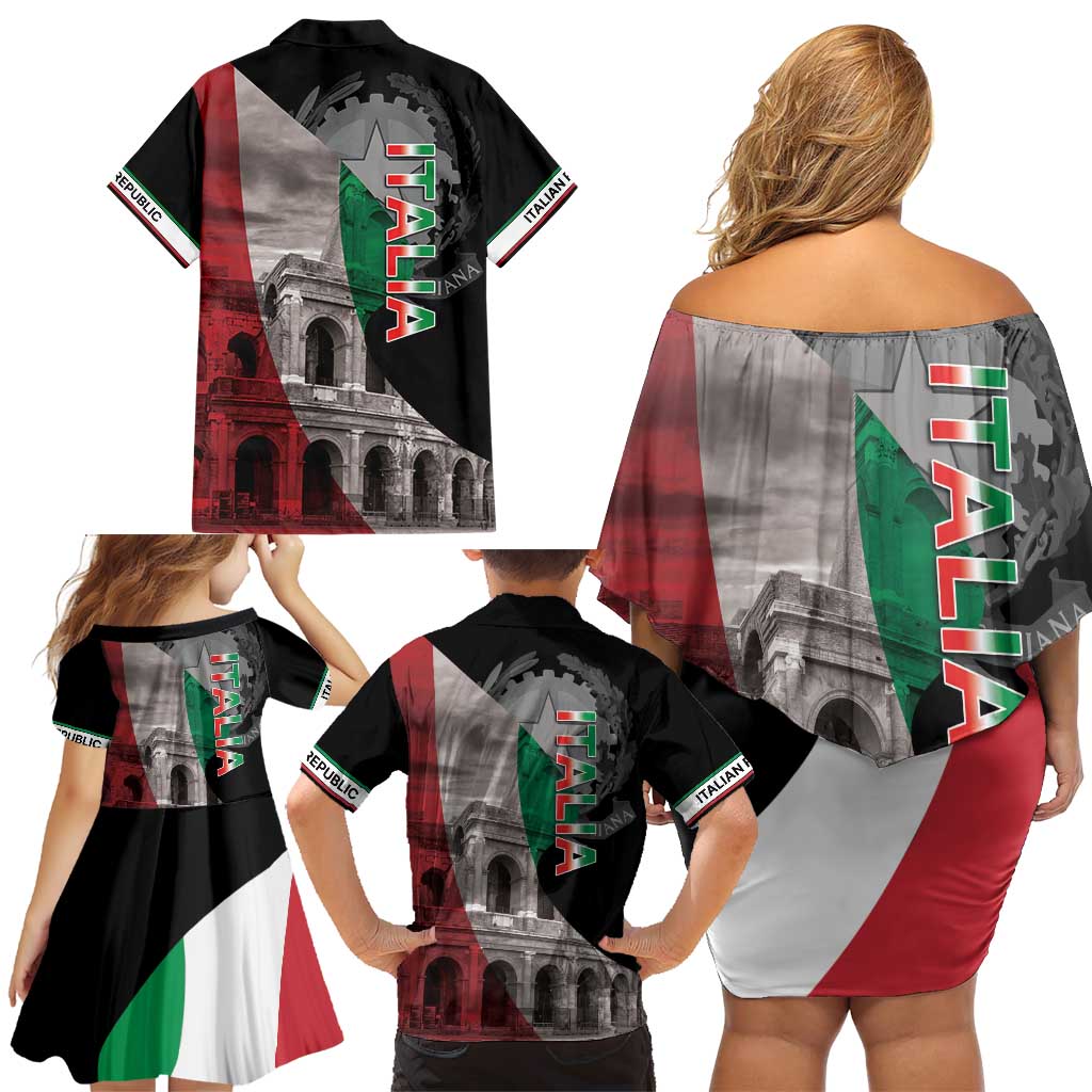 Italian Republic The Pantheon Family Matching Off Shoulder Short Dress and Hawaiian Shirt Emblema della Repubblica Italiana