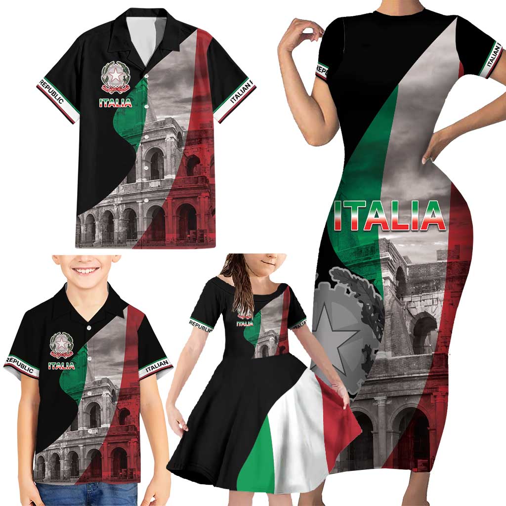 Italian Republic The Pantheon Family Matching Short Sleeve Bodycon Dress and Hawaiian Shirt Emblema della Repubblica Italiana