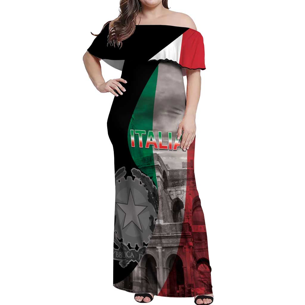 Italian Republic The Pantheon Off Shoulder Maxi Dress Emblema della Repubblica Italiana