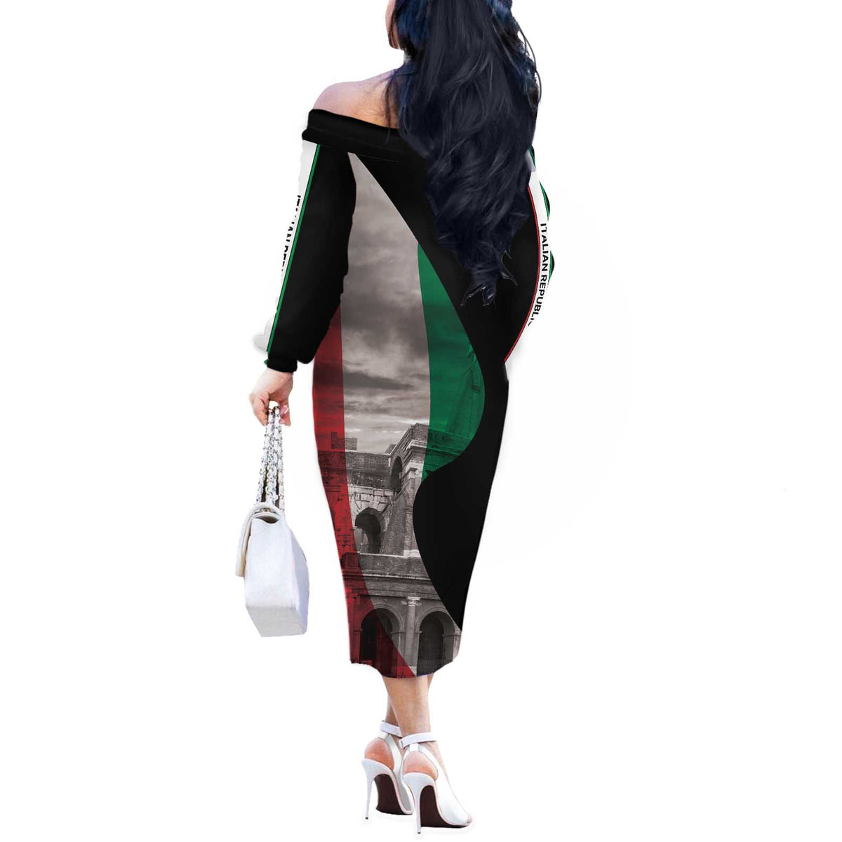 Italian Republic The Pantheon Off The Shoulder Long Sleeve Dress Emblema della Repubblica Italiana