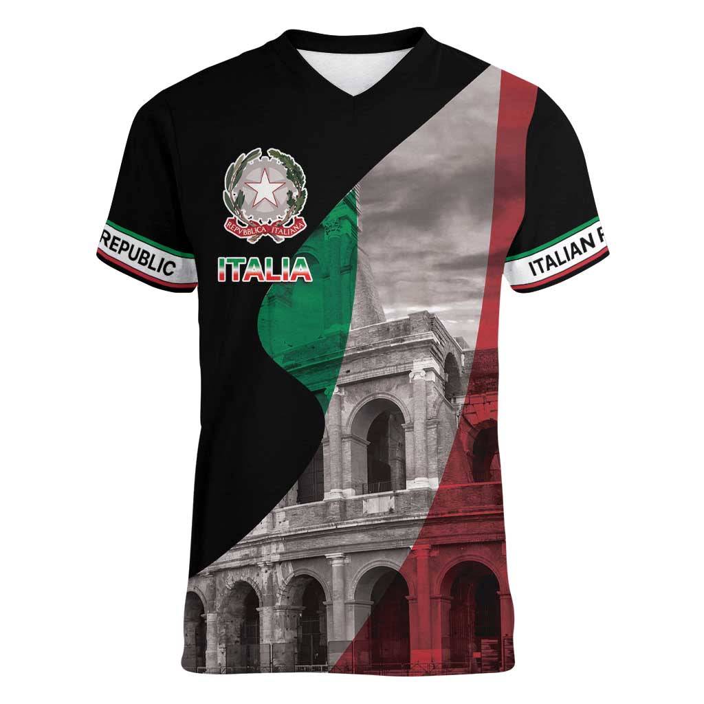 Italian Republic The Pantheon Women V-Neck T-Shirt Emblema della Repubblica Italiana LT17 - Wonder Print Shop