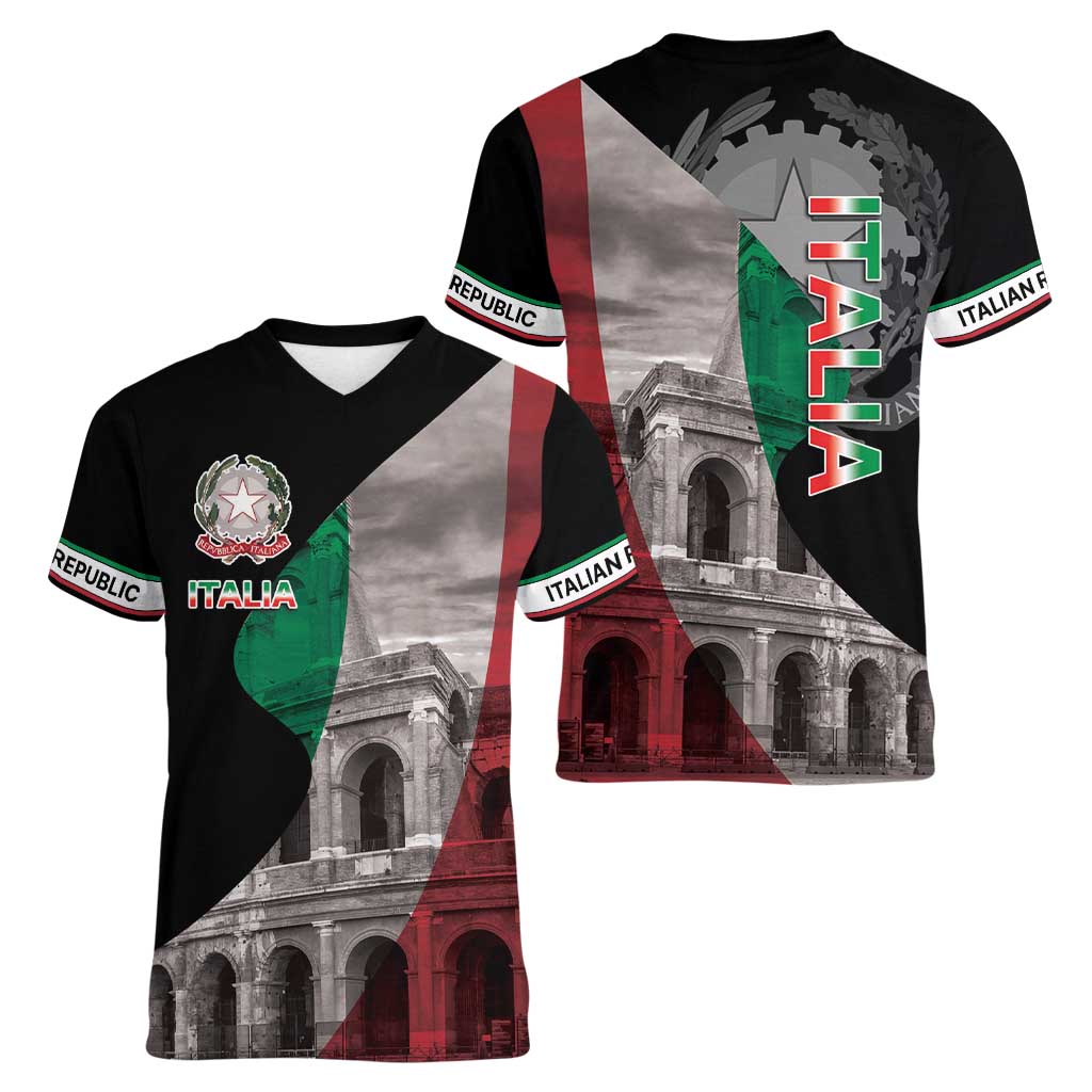 Italian Republic The Pantheon Women V-Neck T-Shirt Emblema della Repubblica Italiana LT17 - Wonder Print Shop