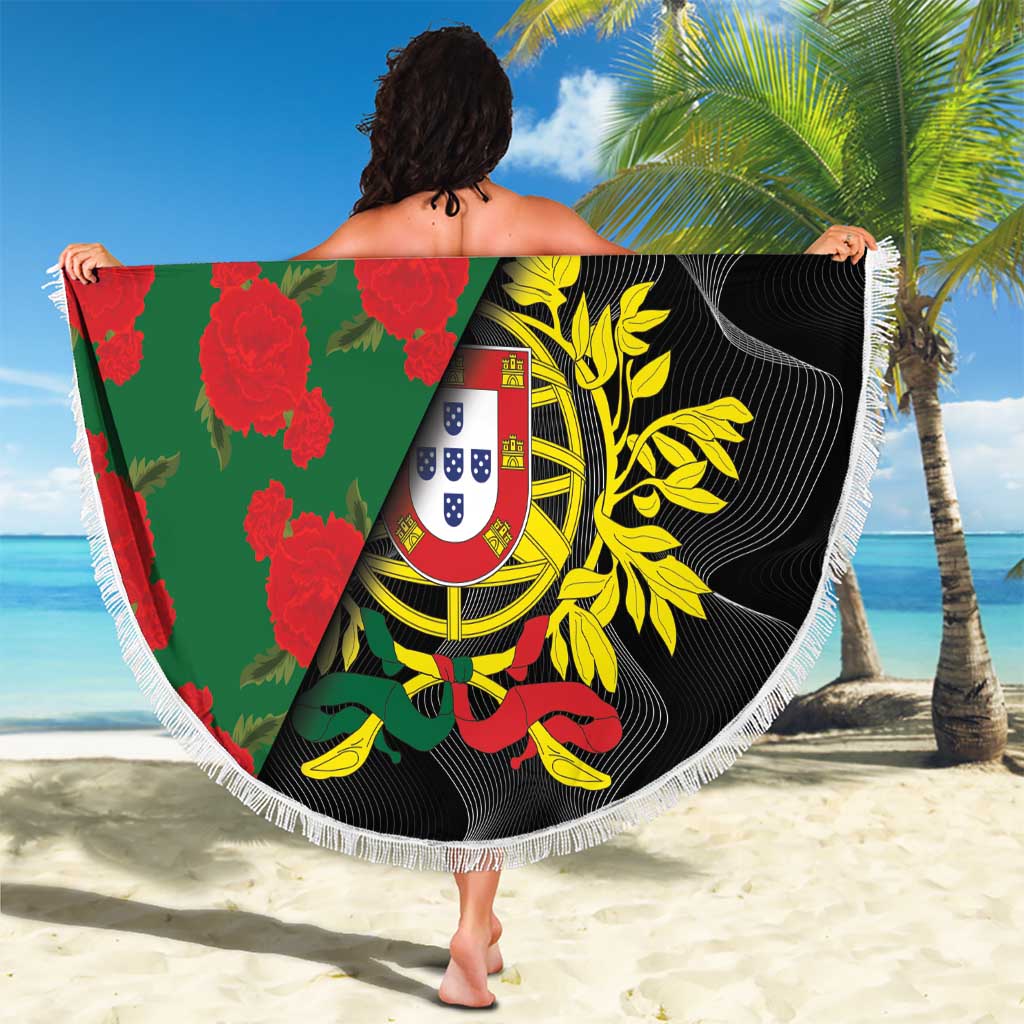 Personalized Portugal Coat of Arms with Carnation Beach Blanket Portuguese Bandeira Verde-Rubra
