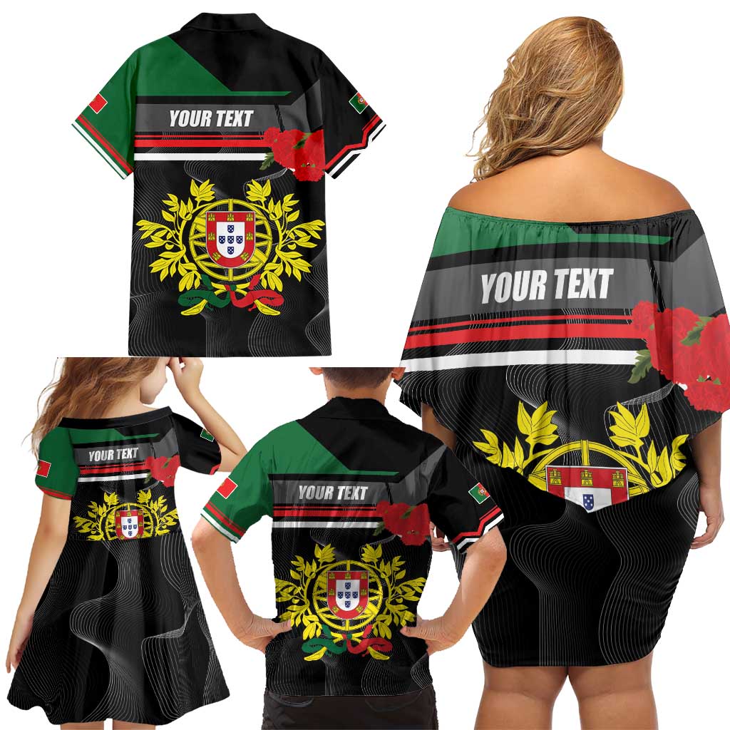 Personalized Portugal Coat of Arms with Carnation Family Matching Off Shoulder Short Dress and Hawaiian Shirt Portuguese Bandeira Verde-Rubra