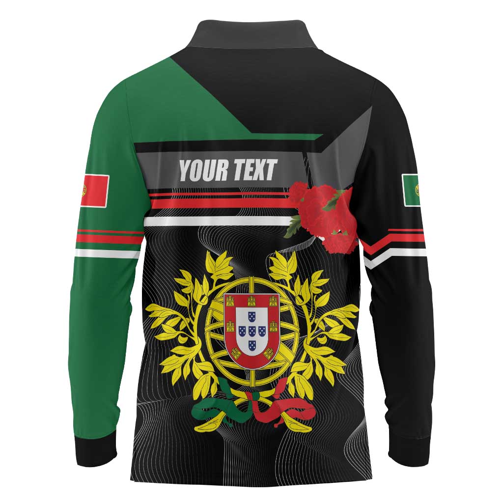 Personalized Portugal Coat of Arms with Carnation Long Sleeve Polo Shirt Portuguese Bandeira Verde-Rubra