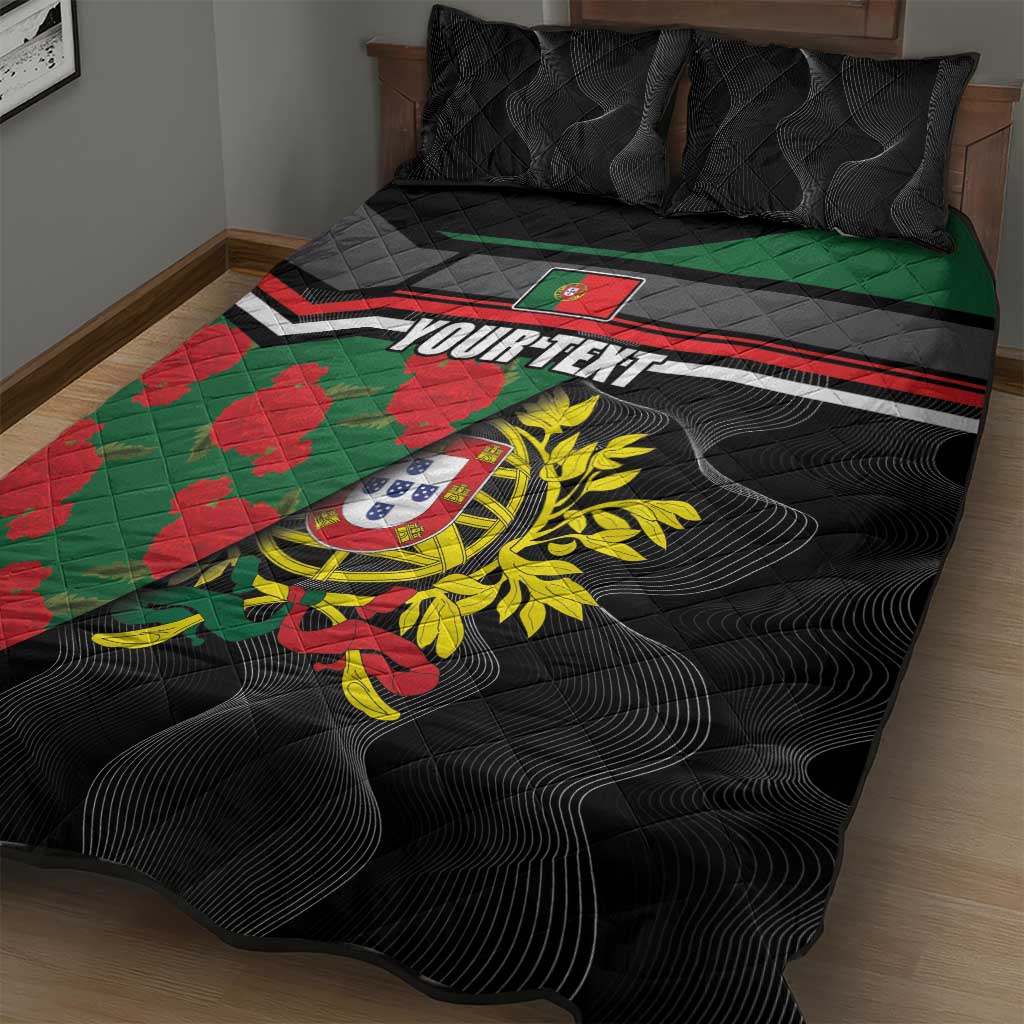 Personalized Portugal Coat of Arms with Carnation Quilt Bed Set Portuguese Bandeira Verde-Rubra