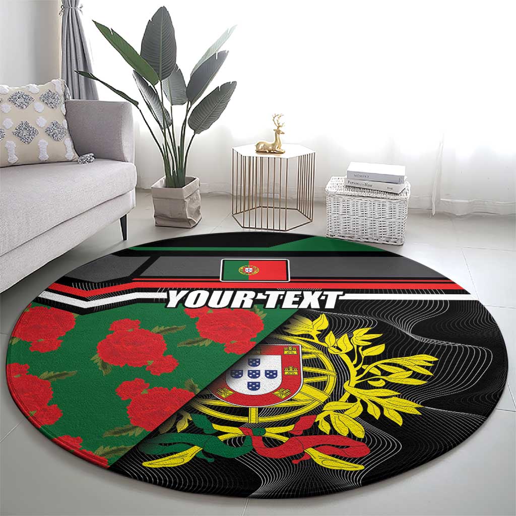 Personalized Portugal Coat of Arms with Carnation Round Carpet Portuguese Bandeira Verde-Rubra