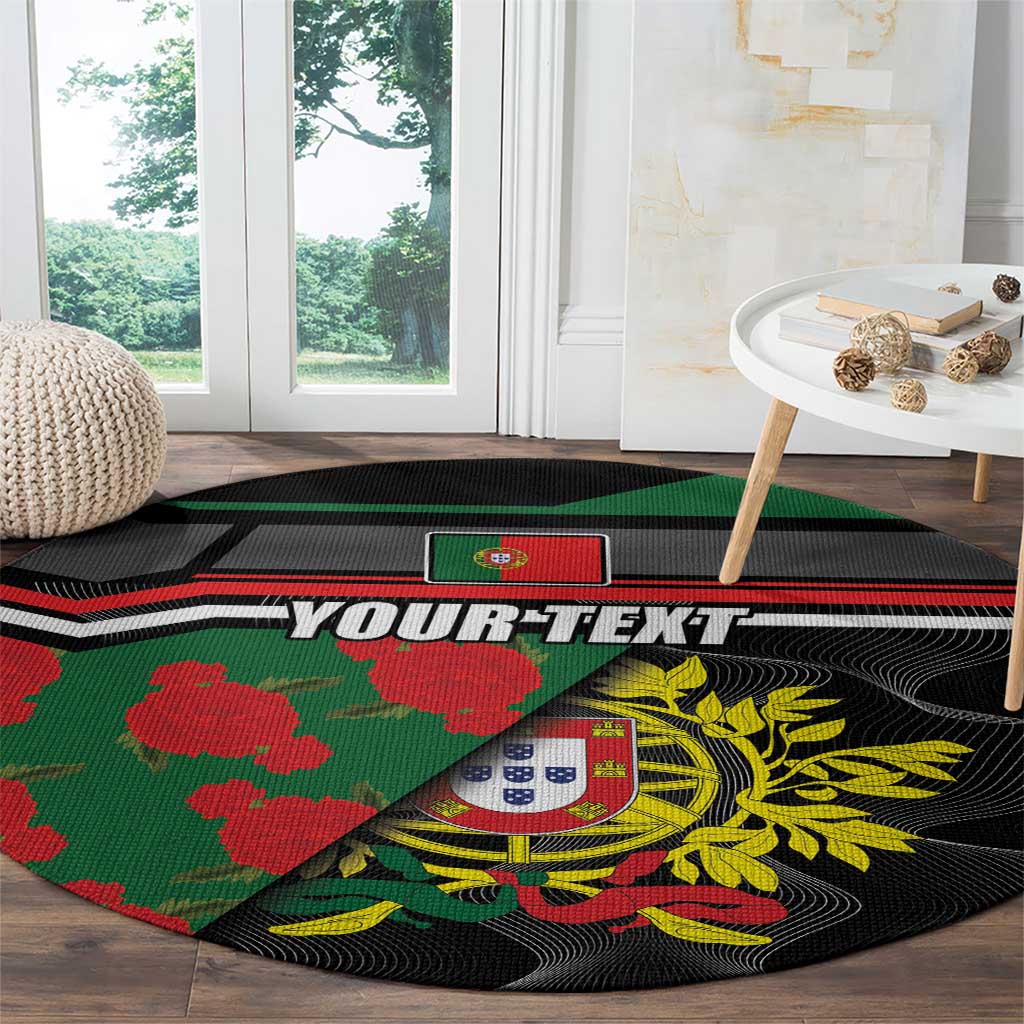 Personalized Portugal Coat of Arms with Carnation Round Carpet Portuguese Bandeira Verde-Rubra