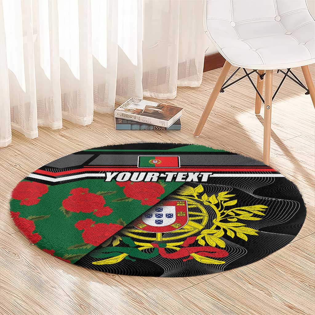 Personalized Portugal Coat of Arms with Carnation Round Carpet Portuguese Bandeira Verde-Rubra