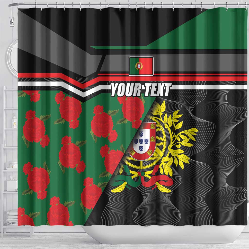 Personalized Portugal Coat of Arms with Carnation Shower Curtain Portuguese Bandeira Verde-Rubra