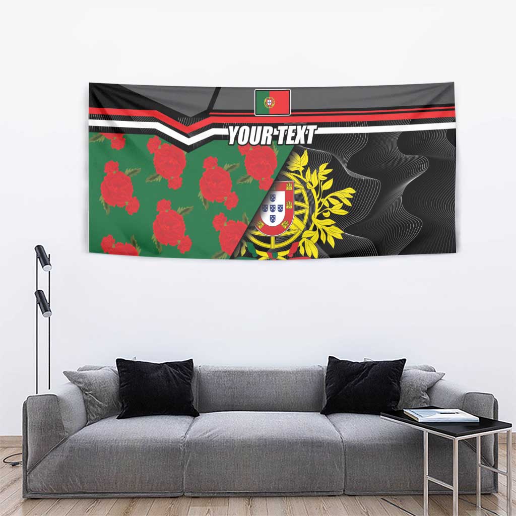 Personalized Portugal Coat of Arms with Carnation Tapestry Portuguese Bandeira Verde-Rubra