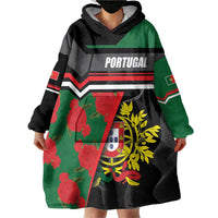 Personalized Portugal Coat of Arms with Carnation Wearable Blanket Hoodie Portuguese Bandeira Verde-Rubra
