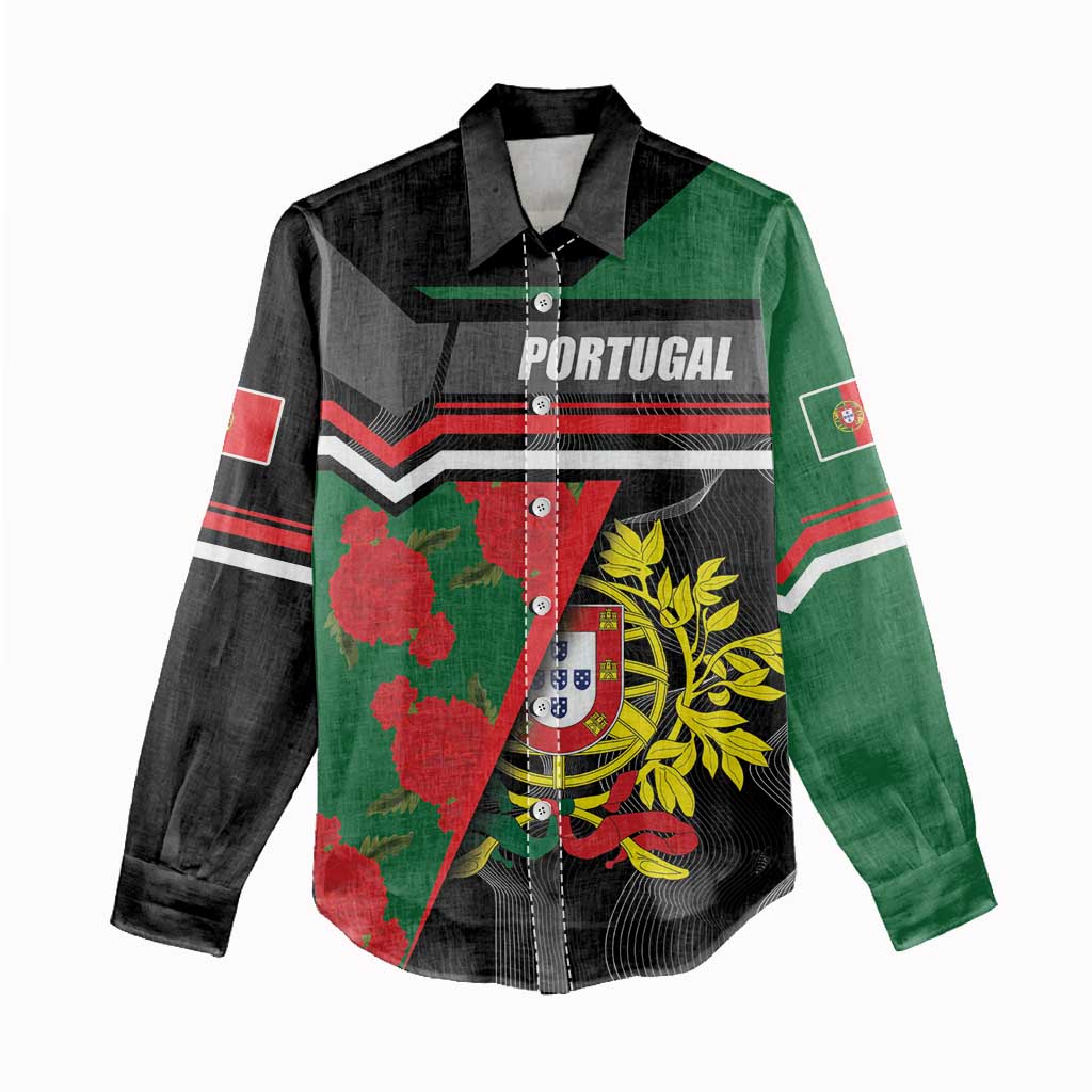 Personalized Portugal Coat of Arms with Carnation Women Casual Shirt Portuguese Bandeira Verde-Rubra