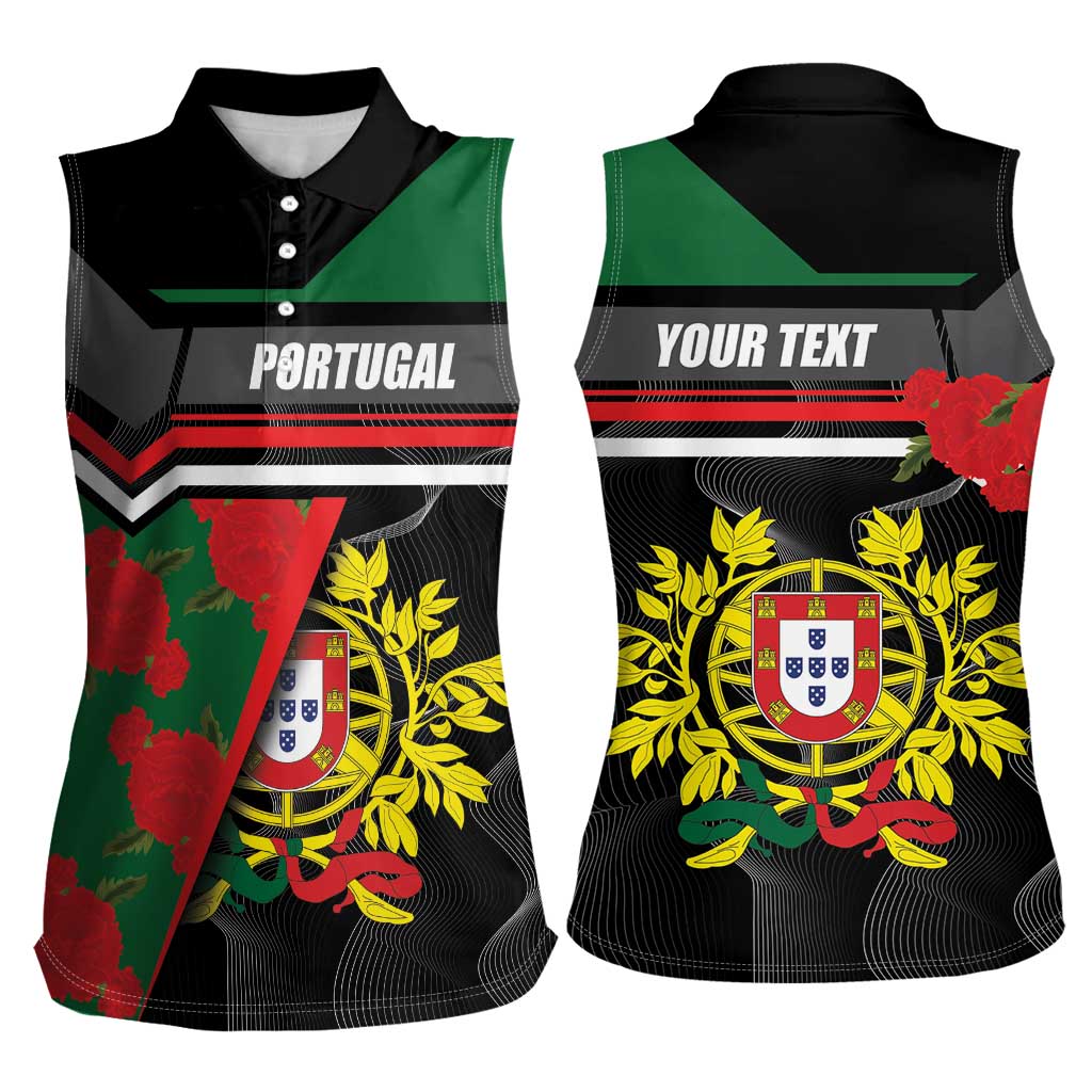 Personalized Portugal Coat of Arms with Carnation Women Sleeveless Polo Shirt Portuguese Bandeira Verde-Rubra