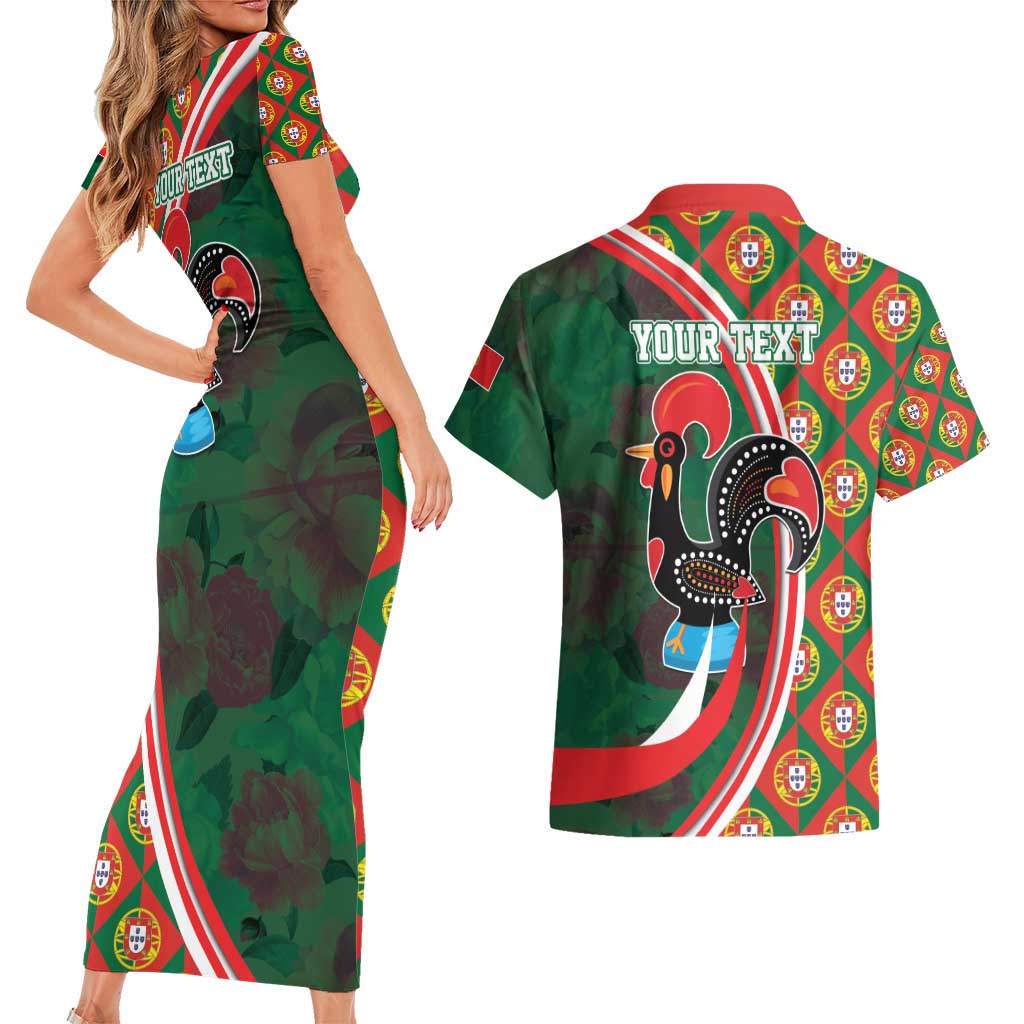 Personalized Portugal Rooster of Barcelos Couples Matching Short Sleeve Bodycon Dress and Hawaiian Shirt Portuguese Flag