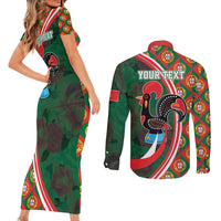 Personalized Portugal Rooster of Barcelos Couples Matching Short Sleeve Bodycon Dress and Long Sleeve Button Shirt Portuguese Flag
