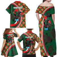 Personalized Portugal Rooster of Barcelos Family Matching Off Shoulder Maxi Dress and Hawaiian Shirt Portuguese Flag