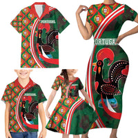 Personalized Portugal Rooster of Barcelos Family Matching Short Sleeve Bodycon Dress and Hawaiian Shirt Portuguese Flag