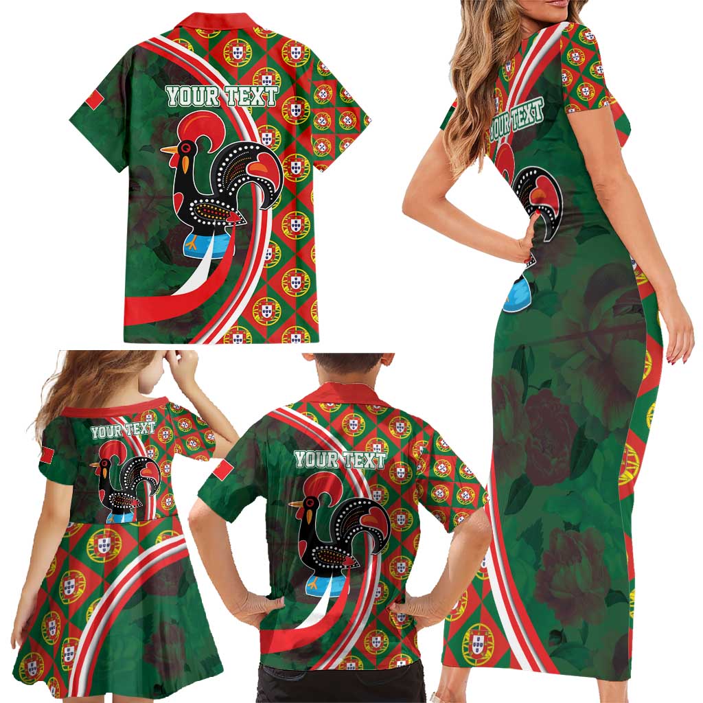 Personalized Portugal Rooster of Barcelos Family Matching Short Sleeve Bodycon Dress and Hawaiian Shirt Portuguese Flag