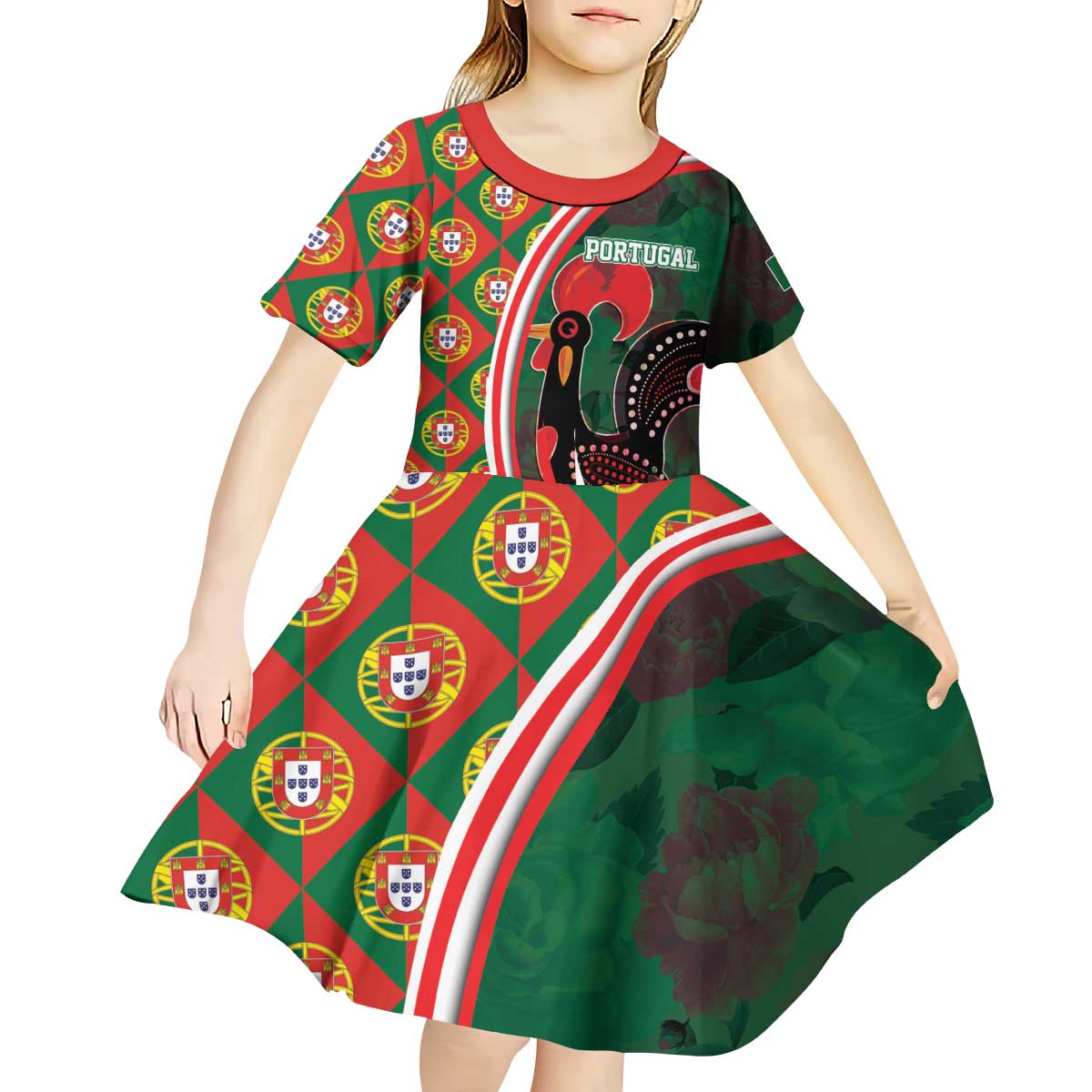 Personalized Portugal Rooster of Barcelos Kid Short Sleeve Dress Portuguese Flag