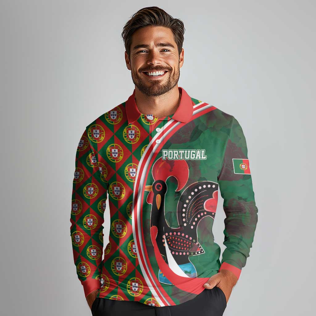 Personalized Portugal Rooster of Barcelos Long Sleeve Polo Shirt Portuguese Flag