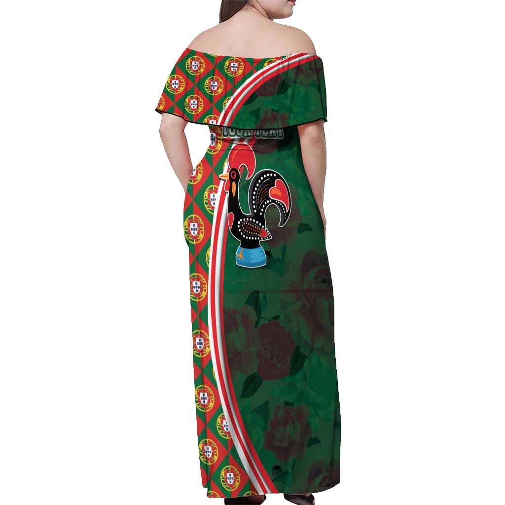 Personalized Portugal Rooster of Barcelos Off Shoulder Maxi Dress Portuguese Flag