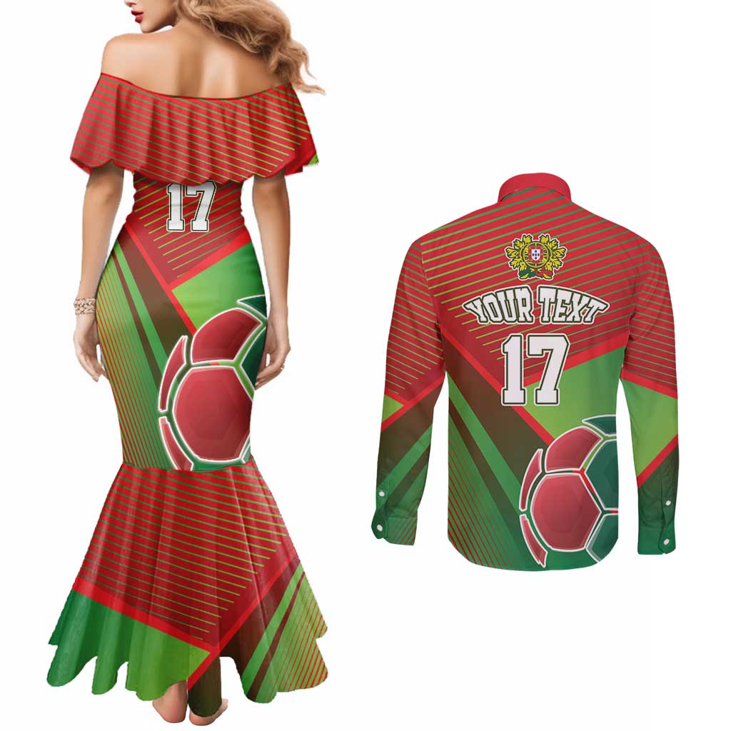 Custom Portugal Football Go Champions Couples Matching Mermaid Dress and Long Sleeve Button Shirt Sporty Style