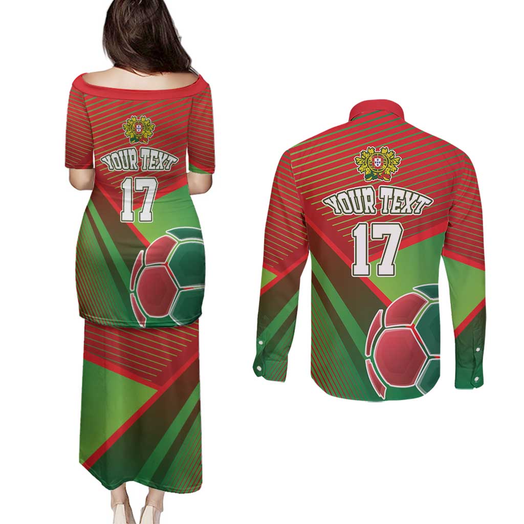 Custom Portugal Football Go Champions Couples Matching Puletasi and Long Sleeve Button Shirt Sporty Style