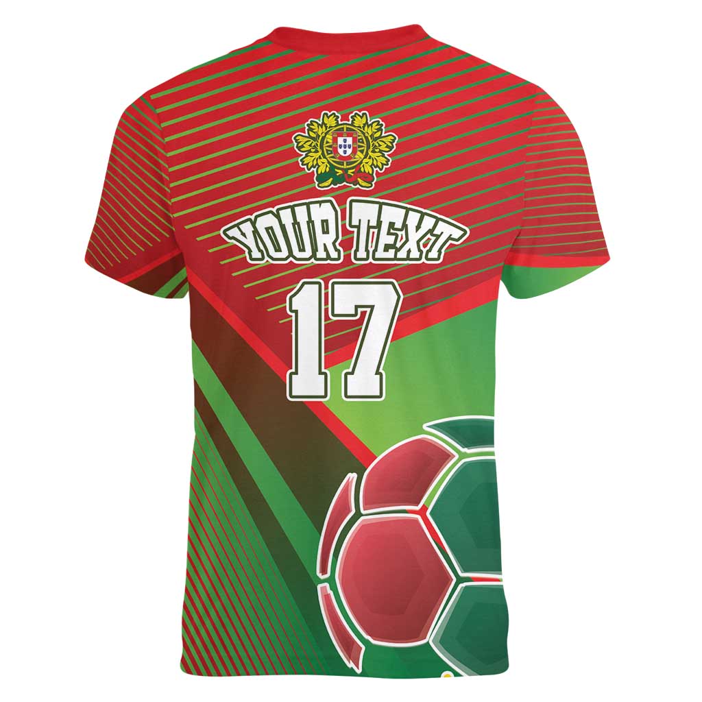 Custom Portugal Football Go Champions Women V-Neck T-Shirt Sporty Style