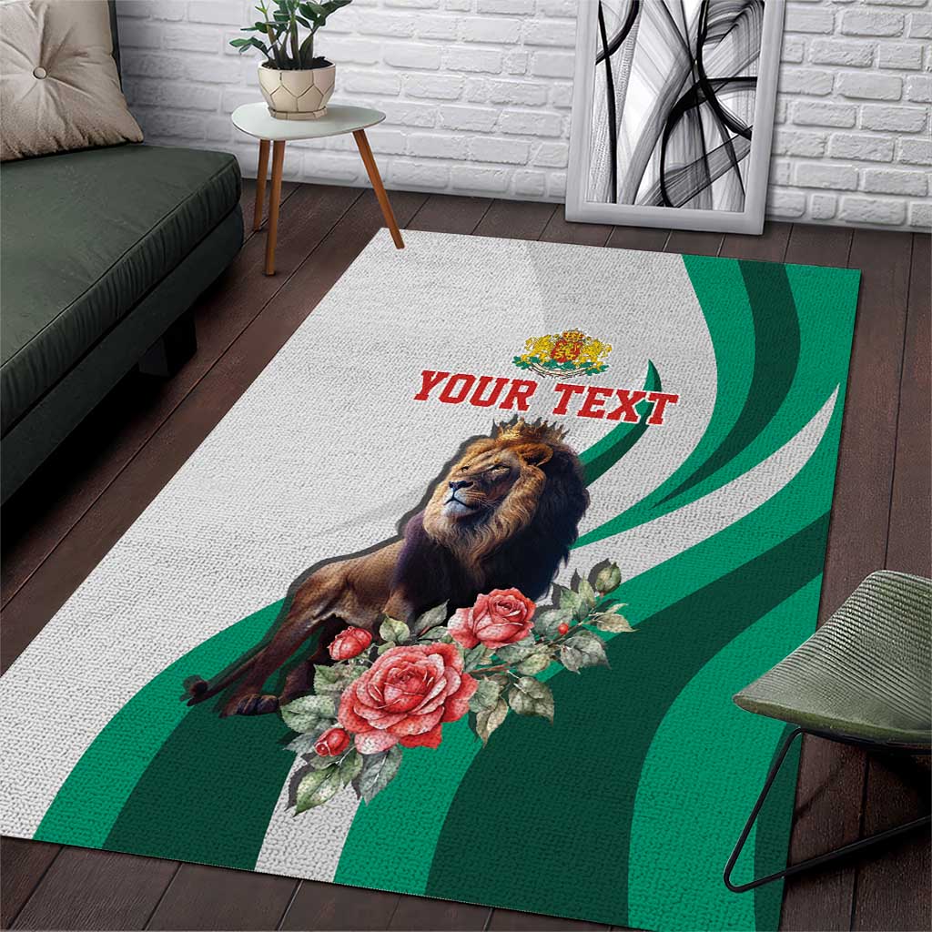Personalized Bulgaria Coat of Arms Area Rug A Crowned Golden Lion with Rose