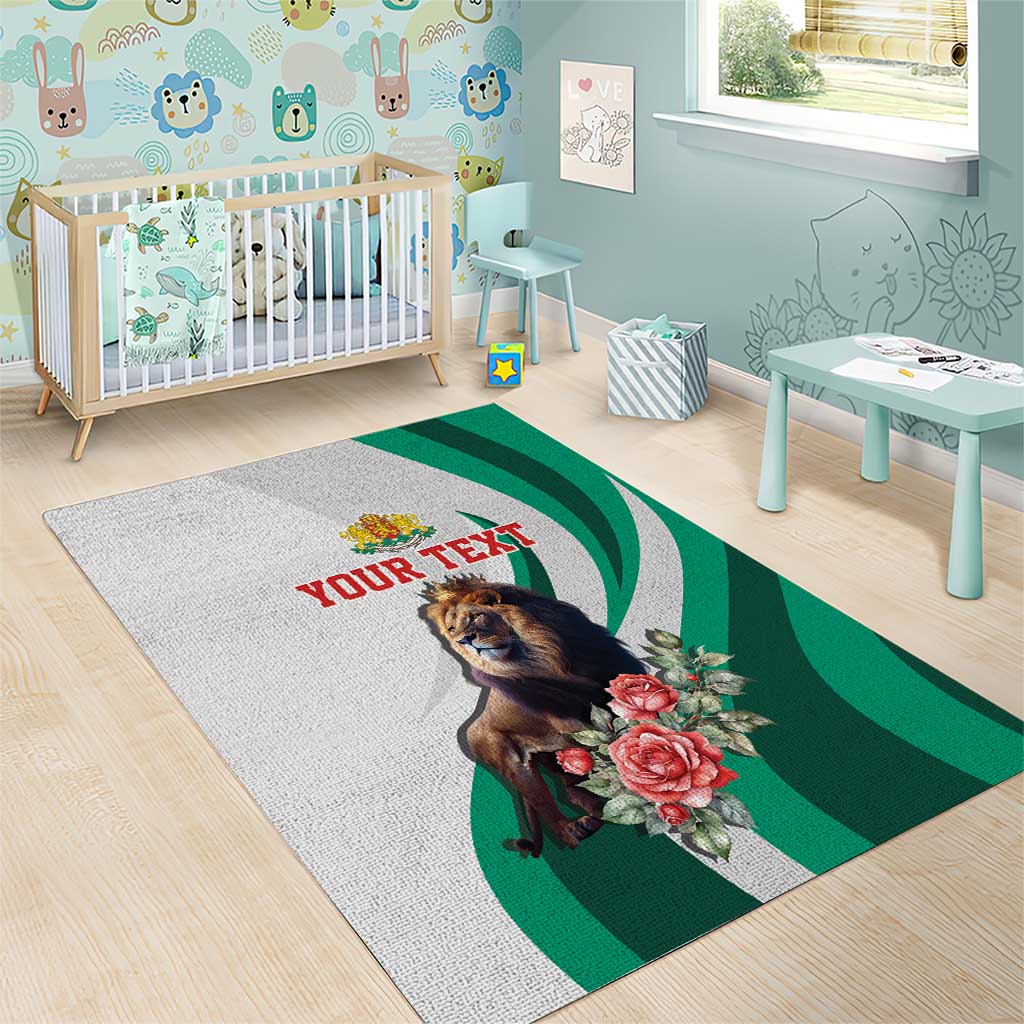 Personalized Bulgaria Coat of Arms Area Rug A Crowned Golden Lion with Rose