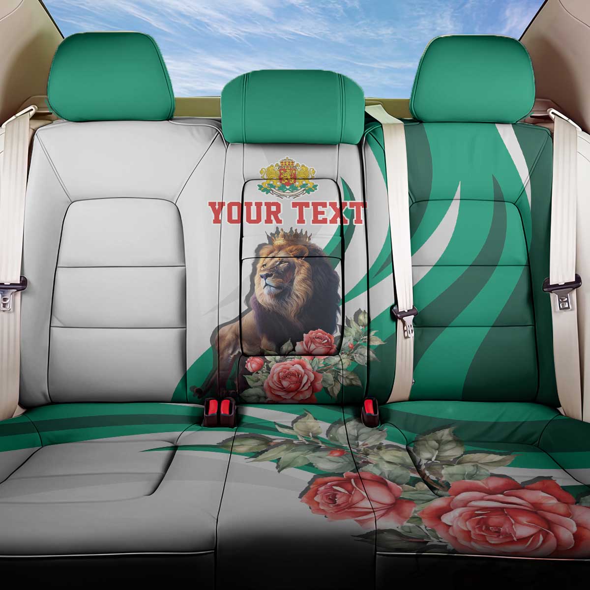 Personalized Bulgaria Coat of Arms Back Car Seat Cover A Crowned Golden Lion with Rose