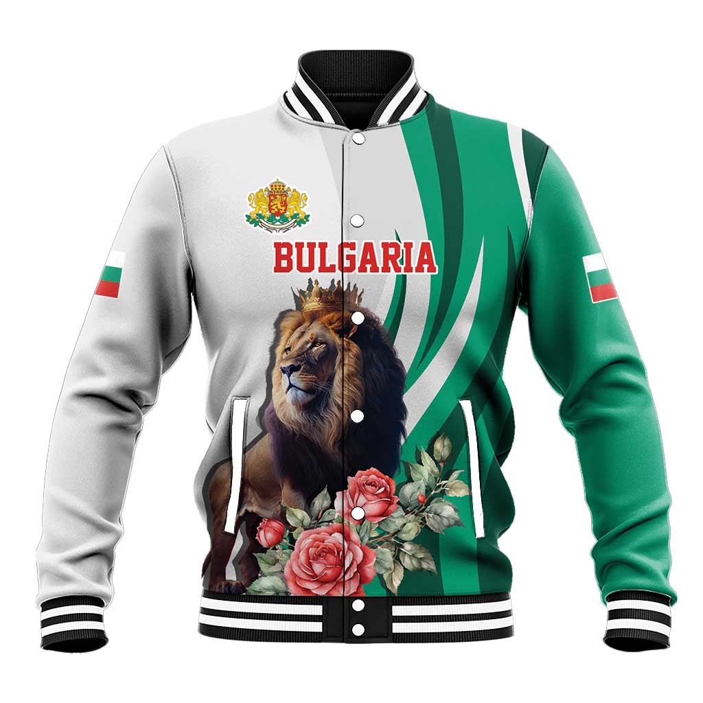 Personalized Bulgaria Coat of Arms Baseball Jacket A Crowned Golden Lion with Rose