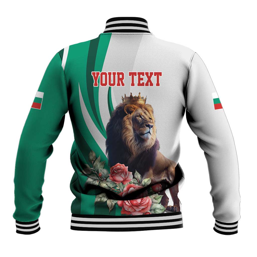 Personalized Bulgaria Coat of Arms Baseball Jacket A Crowned Golden Lion with Rose