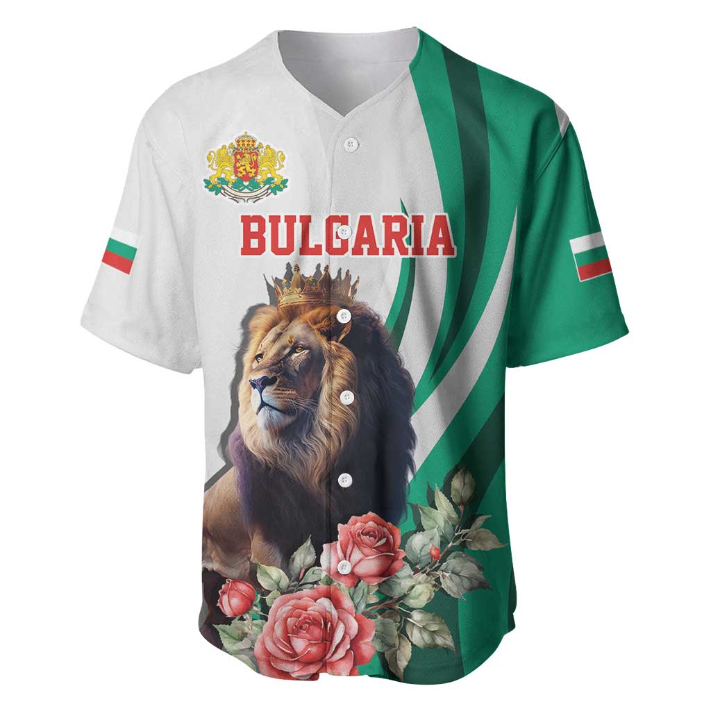 Personalized Bulgaria Coat of Arms Baseball Jersey A Crowned Golden Lion with Rose