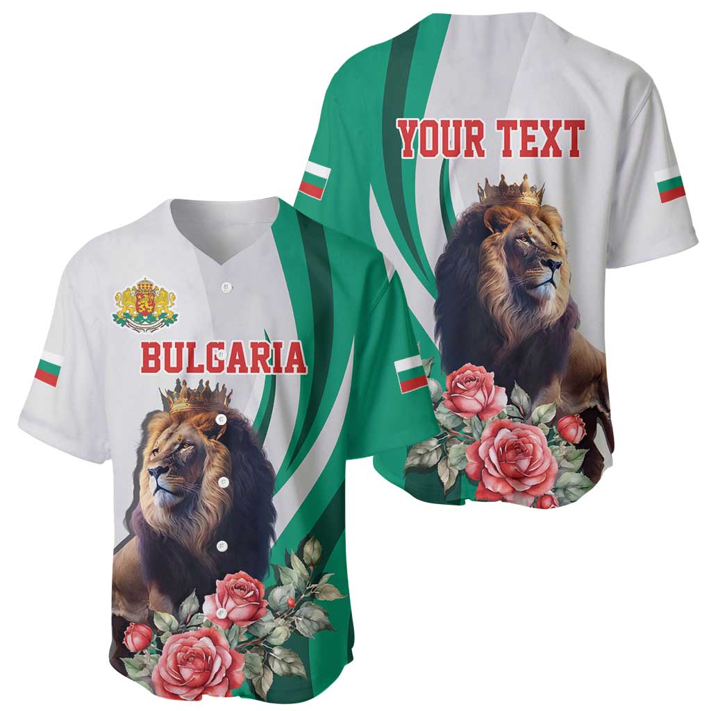 Personalized Bulgaria Coat of Arms Baseball Jersey A Crowned Golden Lion with Rose
